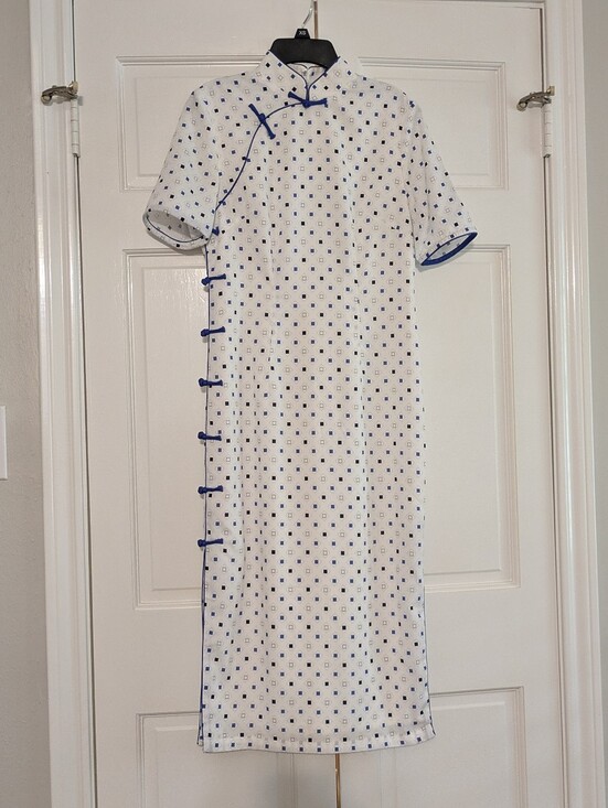 Dresses & Skirts - 💎 Geometric Blue & White Modern Qipao / Cheongsam 💎